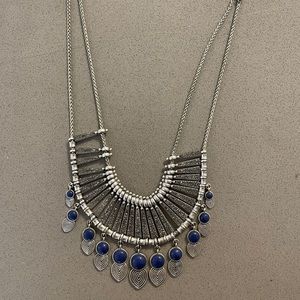 Lucky Brand Silver Necklace with Blue Gems